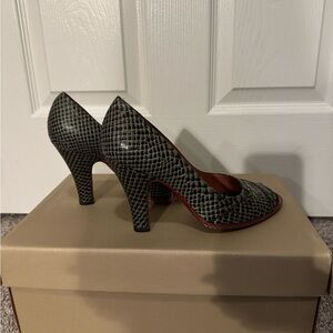 Eileen Shields Green Patterned Heels Made in Italy Vero Cuoio
